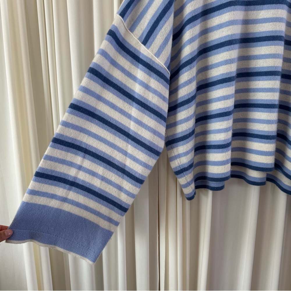 Madewell Blue and Cream 100% Cashmere Boxy Striped Sweater Size XL - Picture 5 of 8